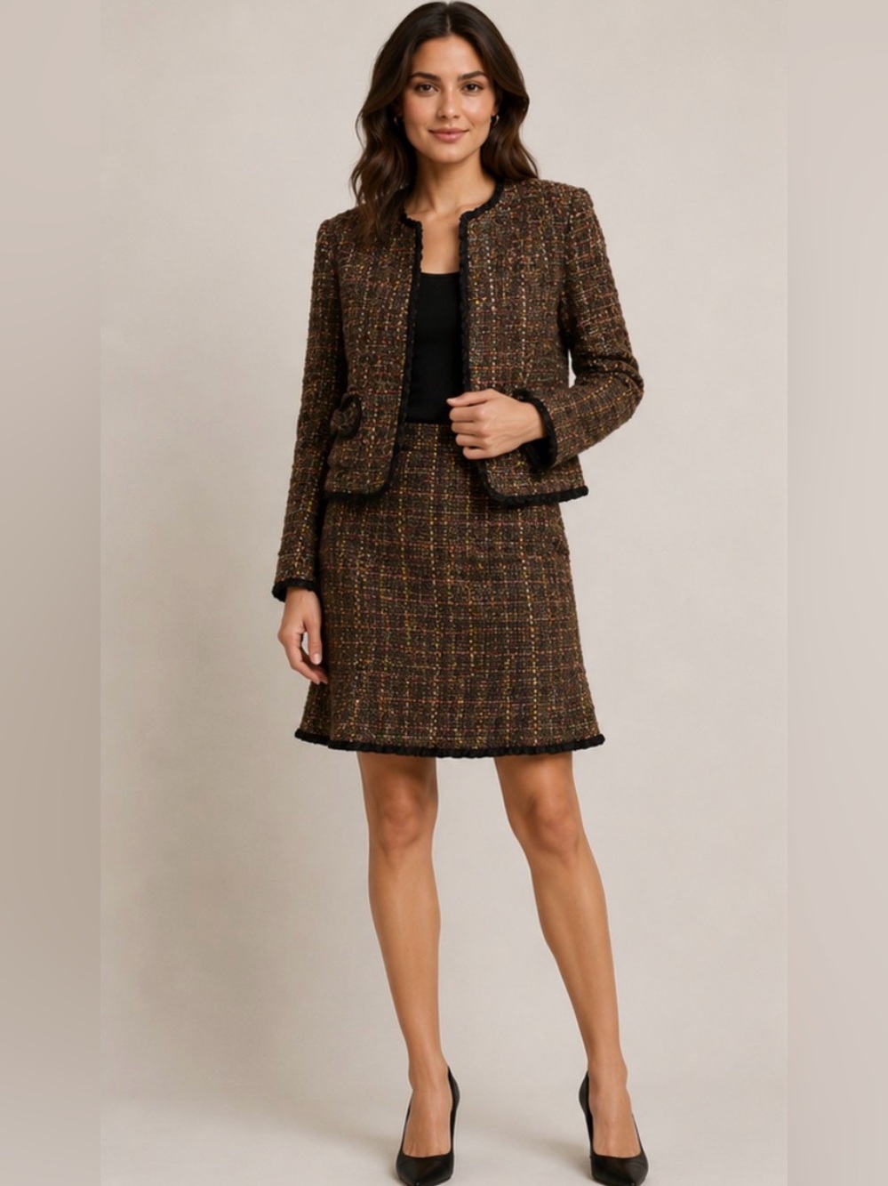 INC International Concepts Olive Tweed Jacket with Pink and Yellow Threads